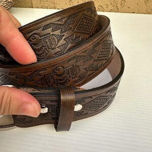 Native Indian Design Handmade Mens Leather Belt Western Work 1.5" Cocoa Brown